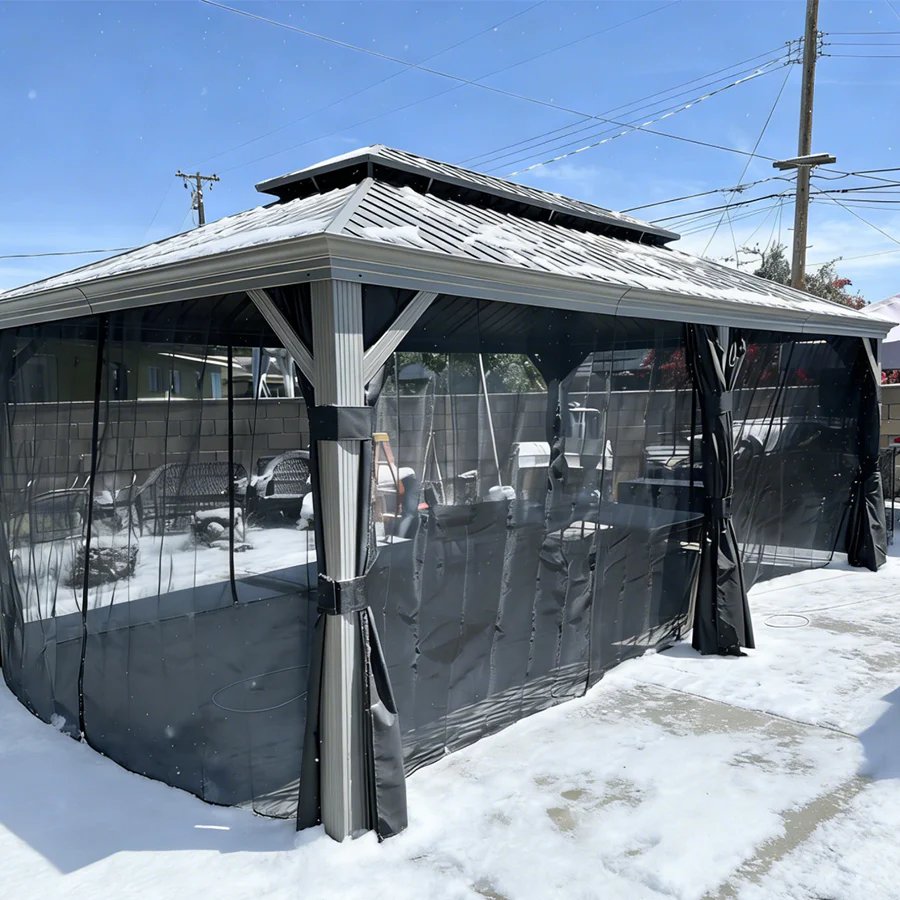 PURPLE LEAF Patio Gazebo for Pool Light Grey Hardtop Galvanized Steel Roof with Upgraded Curtains - Image 104