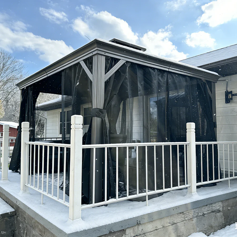 PURPLE LEAF Patio Gazebo for Pool Light Grey Hardtop Galvanized Steel Roof with Upgraded Curtains - Image 106