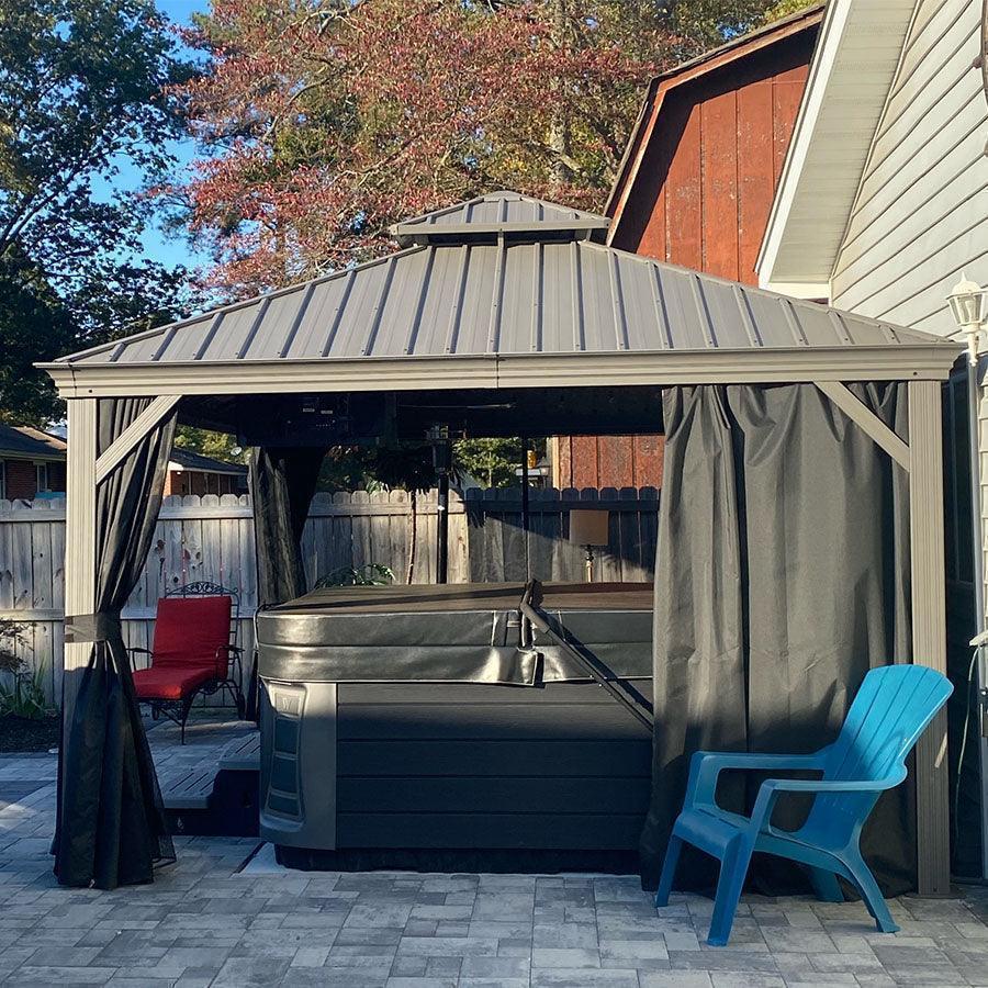 PURPLE LEAF Patio Gazebo for Pool Light Grey Hardtop Galvanized Steel Roof with Upgraded Curtains - Image 11