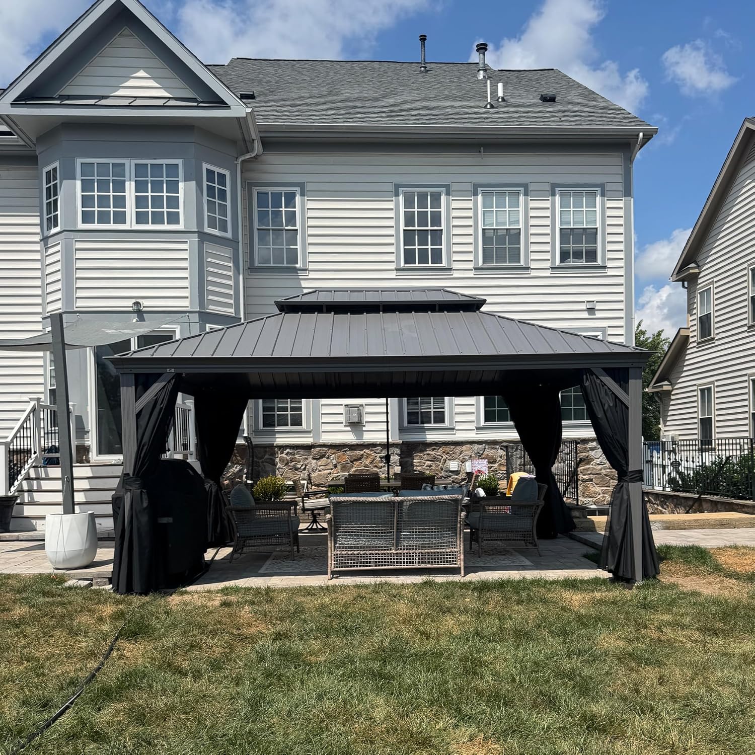 PURPLE LEAF Patio Gazebo for Pool Light Grey Hardtop Galvanized Steel Roof with Upgraded Curtains - Image 111