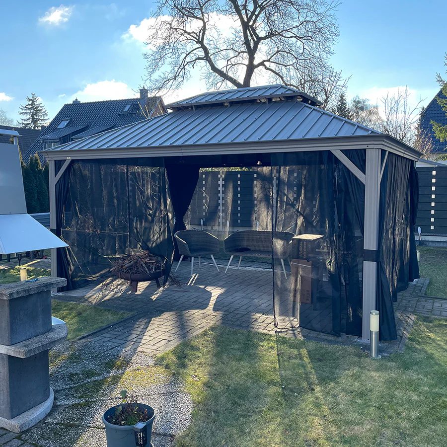 PURPLE LEAF Patio Gazebo for Pool Light Grey Hardtop Galvanized Steel Roof with Upgraded Curtains - Image 114