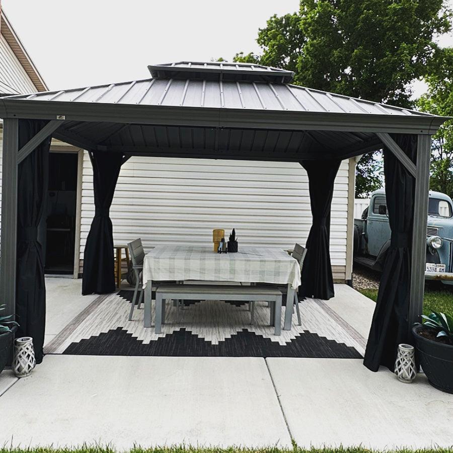 PURPLE LEAF Patio Gazebo for Pool Light Grey Hardtop Galvanized Steel Roof with Upgraded Curtains - Image 19