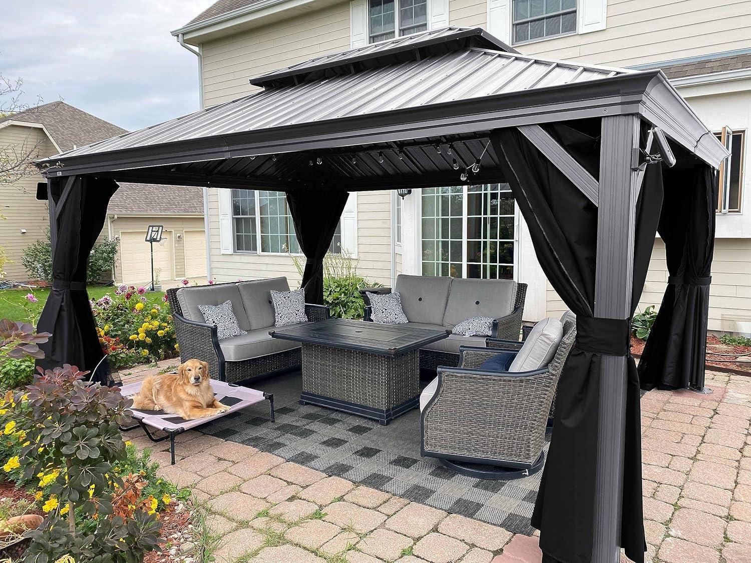 PURPLE LEAF Patio Gazebo for Pool Light Grey Hardtop Galvanized Steel Roof with Upgraded Curtains - Image 20