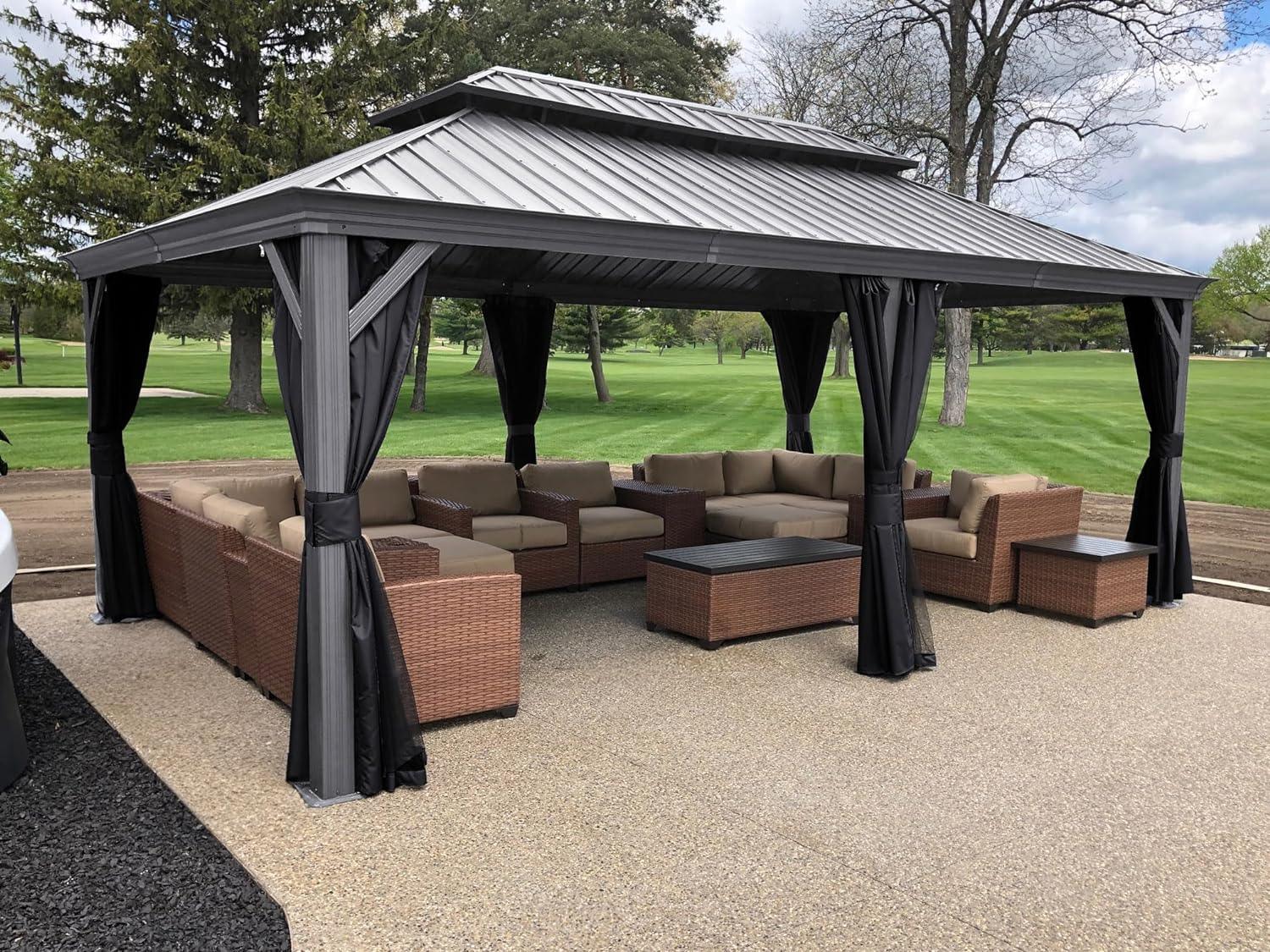 PURPLE LEAF Patio Gazebo for Pool Light Grey Hardtop Galvanized Steel Roof with Upgraded Curtains - Image 21