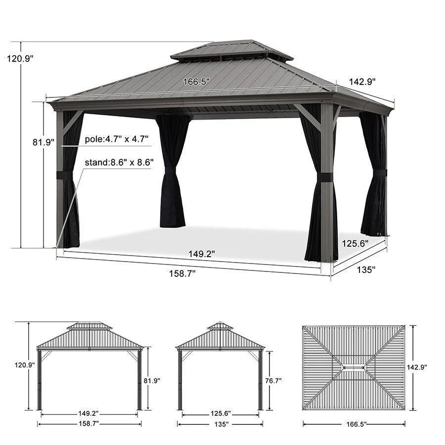 PURPLE LEAF Patio Gazebo for Pool Light Grey Hardtop Galvanized Steel Roof with Upgraded Curtains - Image 25