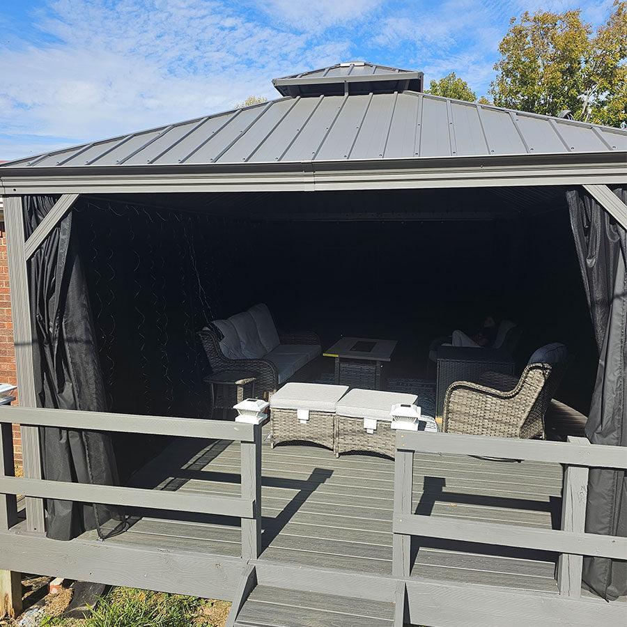 PURPLE LEAF Patio Gazebo for Pool Light Grey Hardtop Galvanized Steel Roof with Upgraded Curtains - Image 31