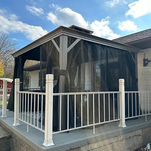 PURPLE LEAF Patio Gazebo for Pool Light Grey Hardtop Galvanized Steel Roof with Upgraded Curtains - Image 32
