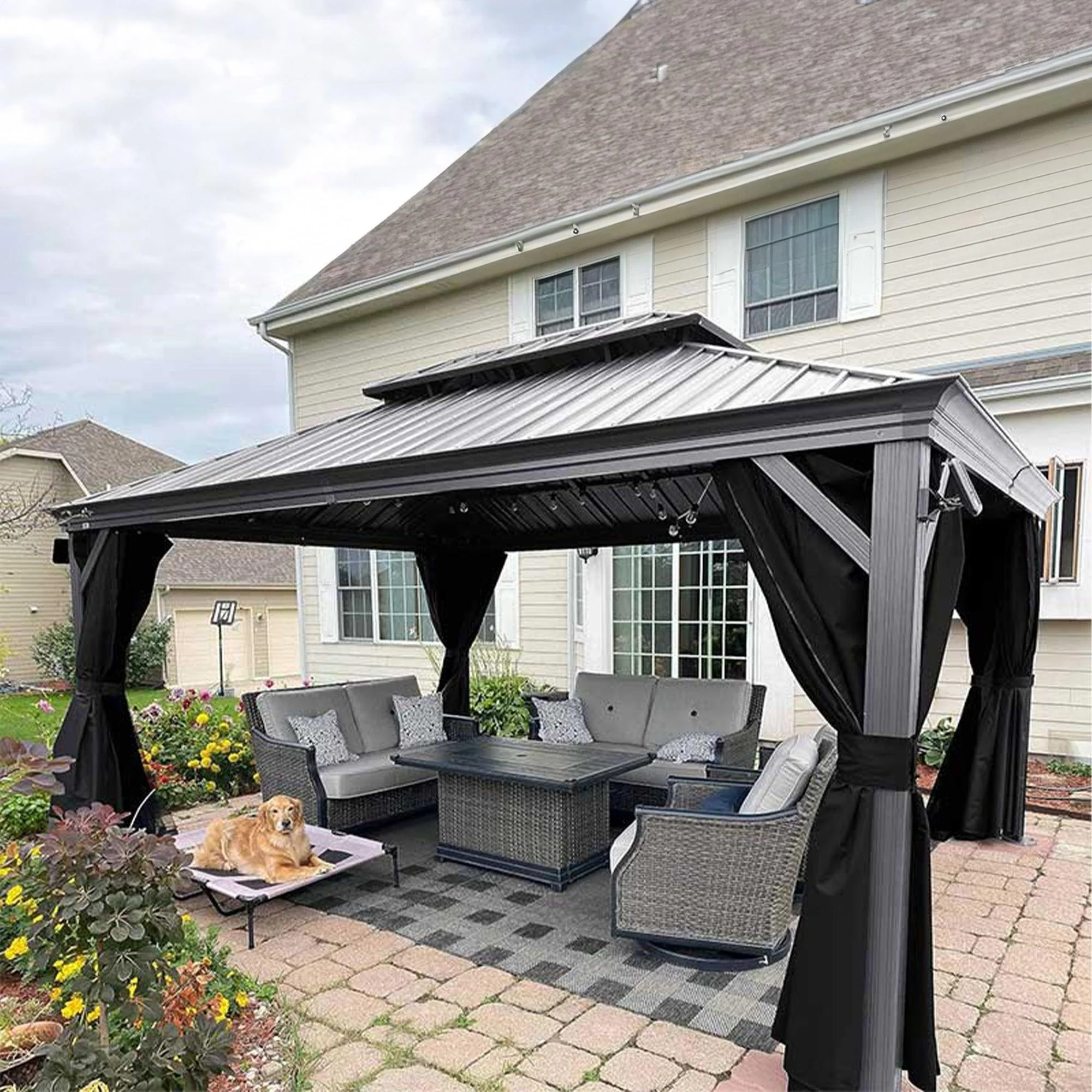 PURPLE LEAF Patio Gazebo for Pool Light Grey Hardtop Galvanized Steel Roof with Upgraded Curtains - Image 33
