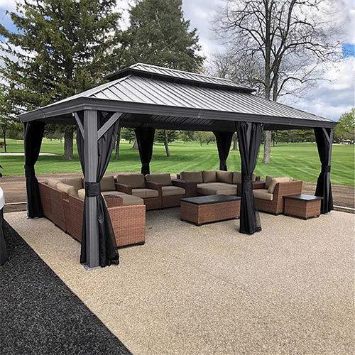 PURPLE LEAF Patio Gazebo for Pool Light Grey Hardtop Galvanized Steel Roof with Upgraded Curtains - Image 35