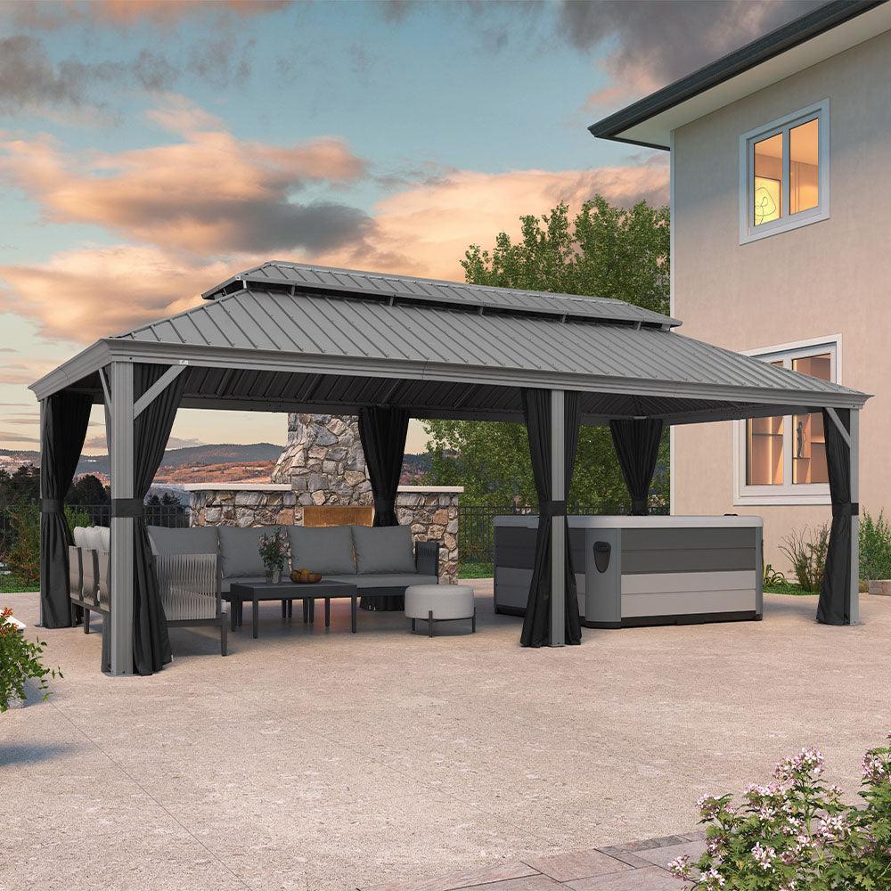 PURPLE LEAF Patio Gazebo for Pool Light Grey Hardtop Galvanized Steel Roof with Upgraded Curtains - Image 39