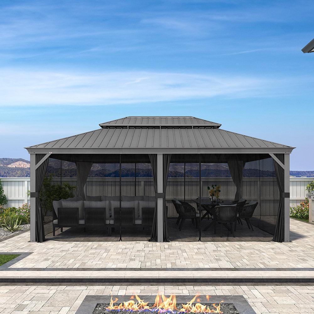 PURPLE LEAF Patio Gazebo for Pool Light Grey Hardtop Galvanized Steel Roof with Upgraded Curtains - Image 40