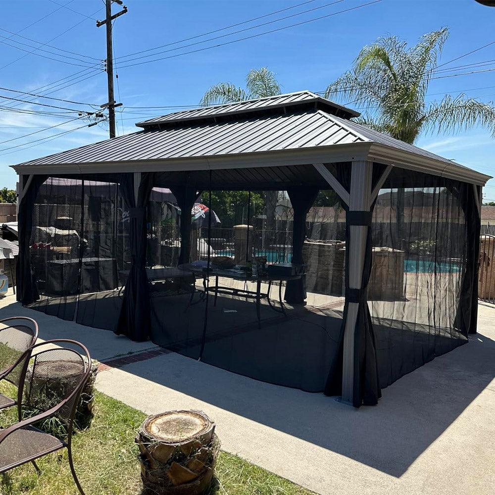 PURPLE LEAF Patio Gazebo for Pool Light Grey Hardtop Galvanized Steel Roof with Upgraded Curtains - Image 41