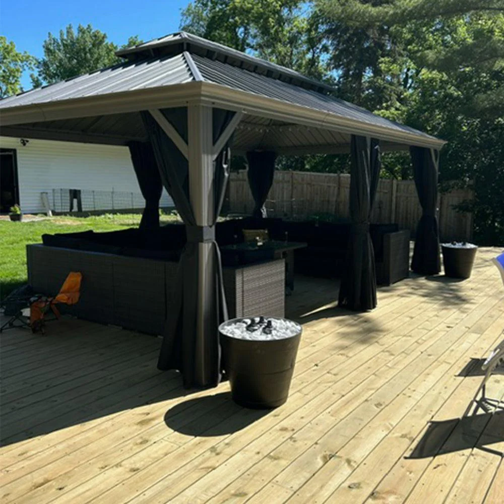 PURPLE LEAF Patio Gazebo for Pool Light Grey Hardtop Galvanized Steel Roof with Upgraded Curtains - Image 43
