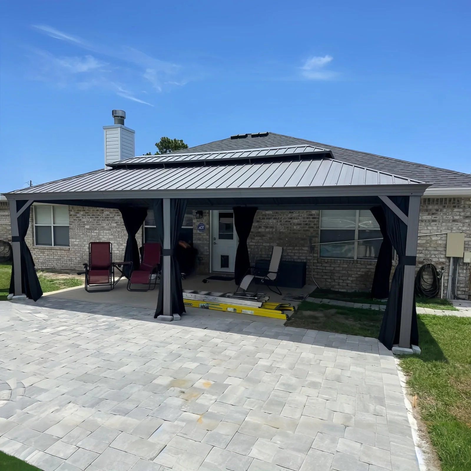 PURPLE LEAF Patio Gazebo for Pool Light Grey Hardtop Galvanized Steel Roof with Upgraded Curtains - Image 44