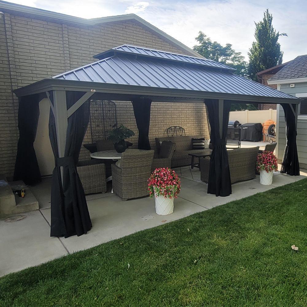 PURPLE LEAF Patio Gazebo for Pool Light Grey Hardtop Galvanized Steel Roof with Upgraded Curtains - Image 57