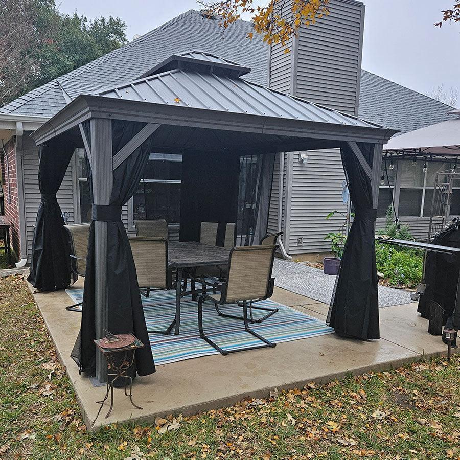 PURPLE LEAF Patio Gazebo for Pool Light Grey Hardtop Galvanized Steel Roof with Upgraded Curtains - Image 62