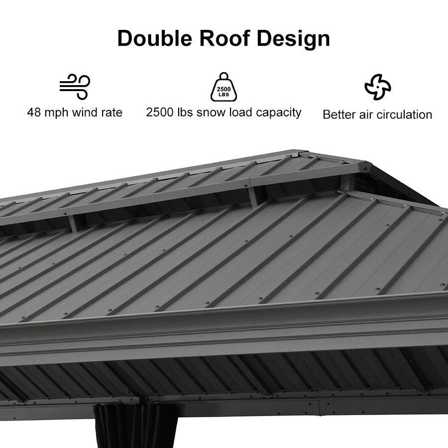 PURPLE LEAF Patio Gazebo for Pool Light Grey Hardtop Galvanized Steel Roof with Upgraded Curtains - Image 67