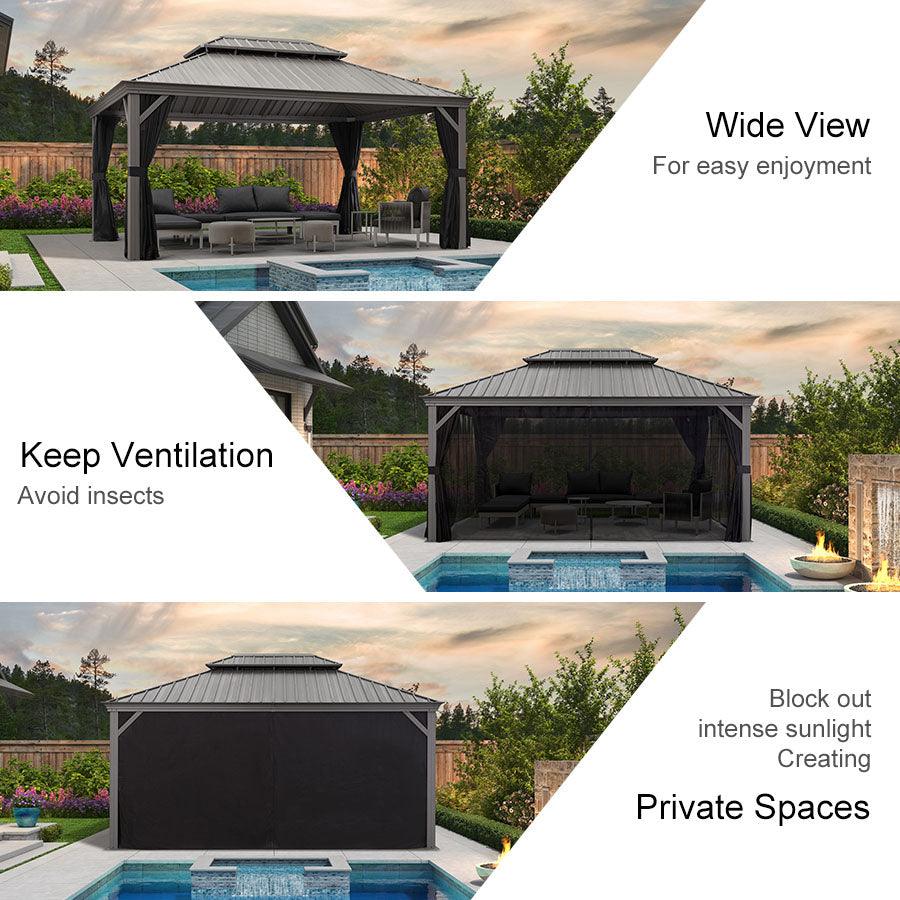 PURPLE LEAF Patio Gazebo for Pool Light Grey Hardtop Galvanized Steel Roof with Upgraded Curtains - Image 71
