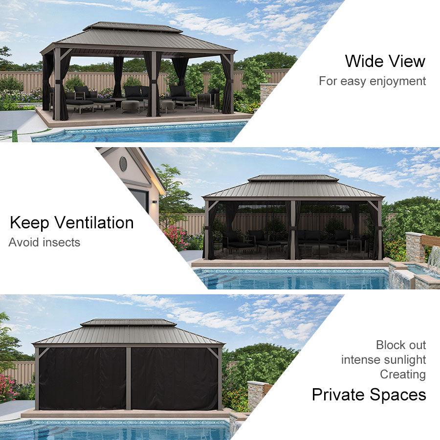 PURPLE LEAF Patio Gazebo for Pool Light Grey Hardtop Galvanized Steel Roof with Upgraded Curtains - Image 72