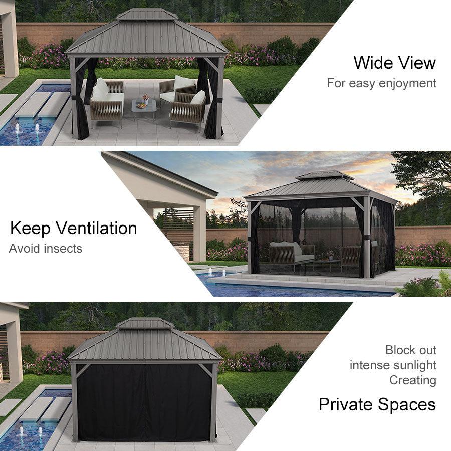 PURPLE LEAF Patio Gazebo for Pool Light Grey Hardtop Galvanized Steel Roof with Upgraded Curtains - Image 73