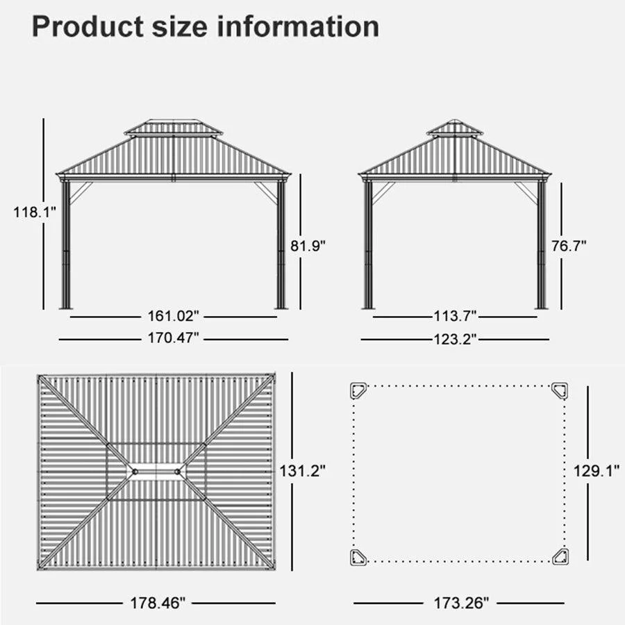 PURPLE LEAF Patio Gazebo for Pool Light Grey Hardtop Galvanized Steel Roof with Upgraded Curtains - Image 76