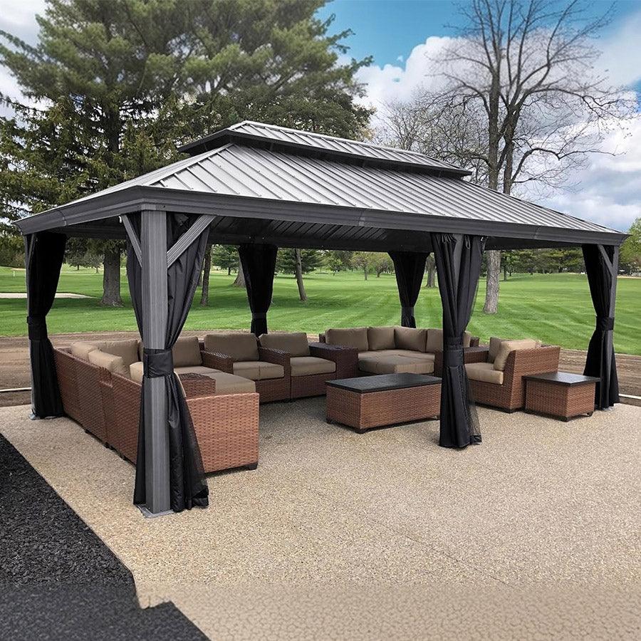 PURPLE LEAF Patio Gazebo for Pool Light Grey Hardtop Galvanized Steel Roof with Upgraded Curtains - Image 78