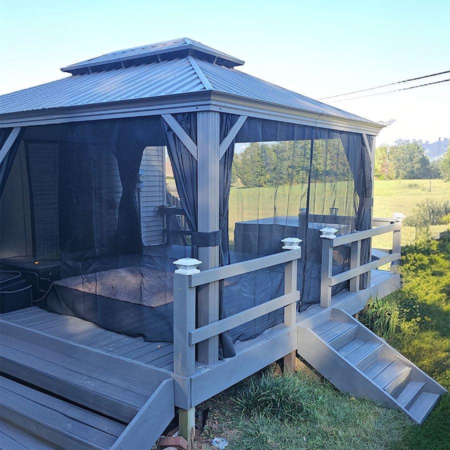 PURPLE LEAF Patio Gazebo for Pool Light Grey Hardtop Galvanized Steel Roof with Upgraded Curtains - Image 79