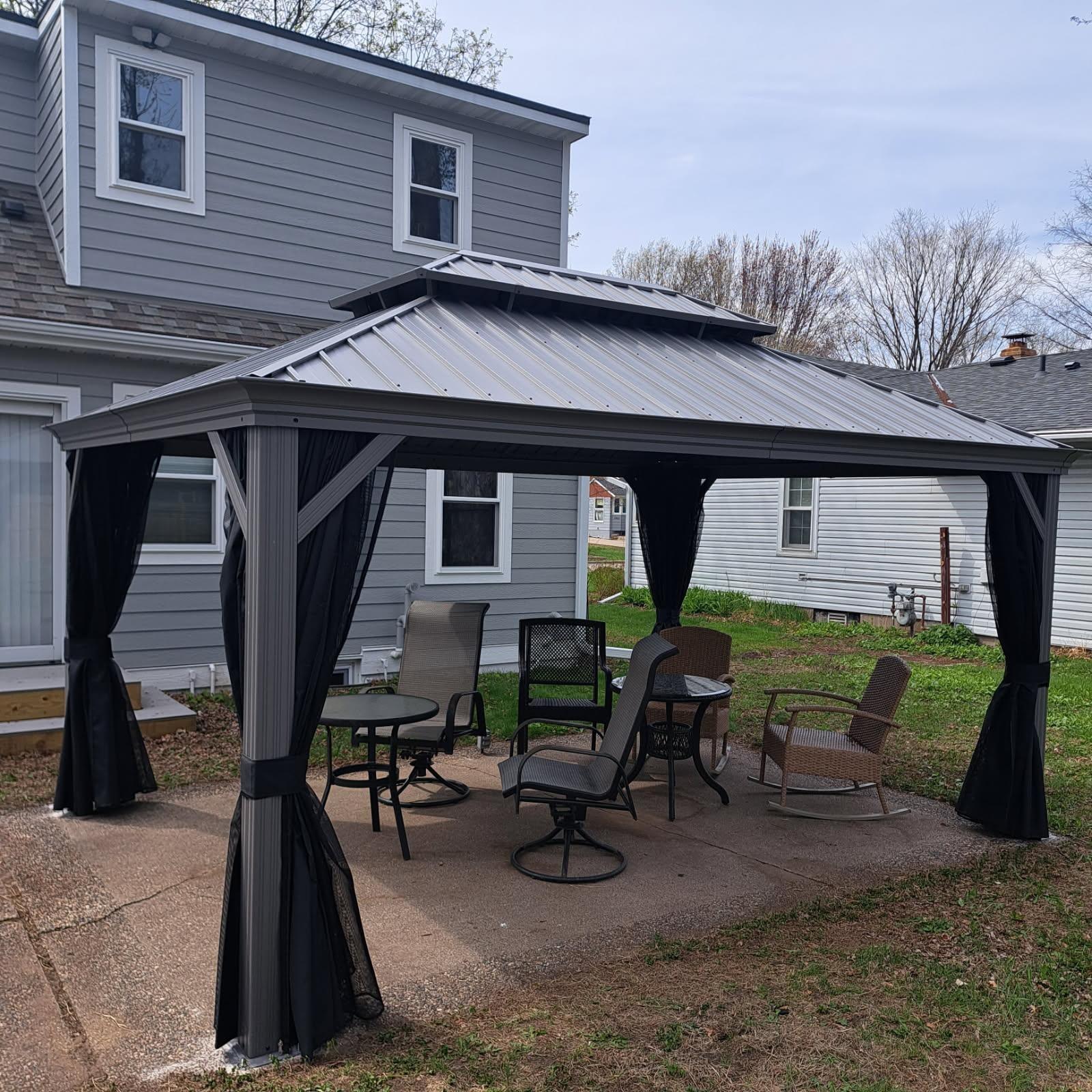 PURPLE LEAF Patio Gazebo for Pool Light Grey Hardtop Galvanized Steel Roof with Upgraded Curtains - Image 83