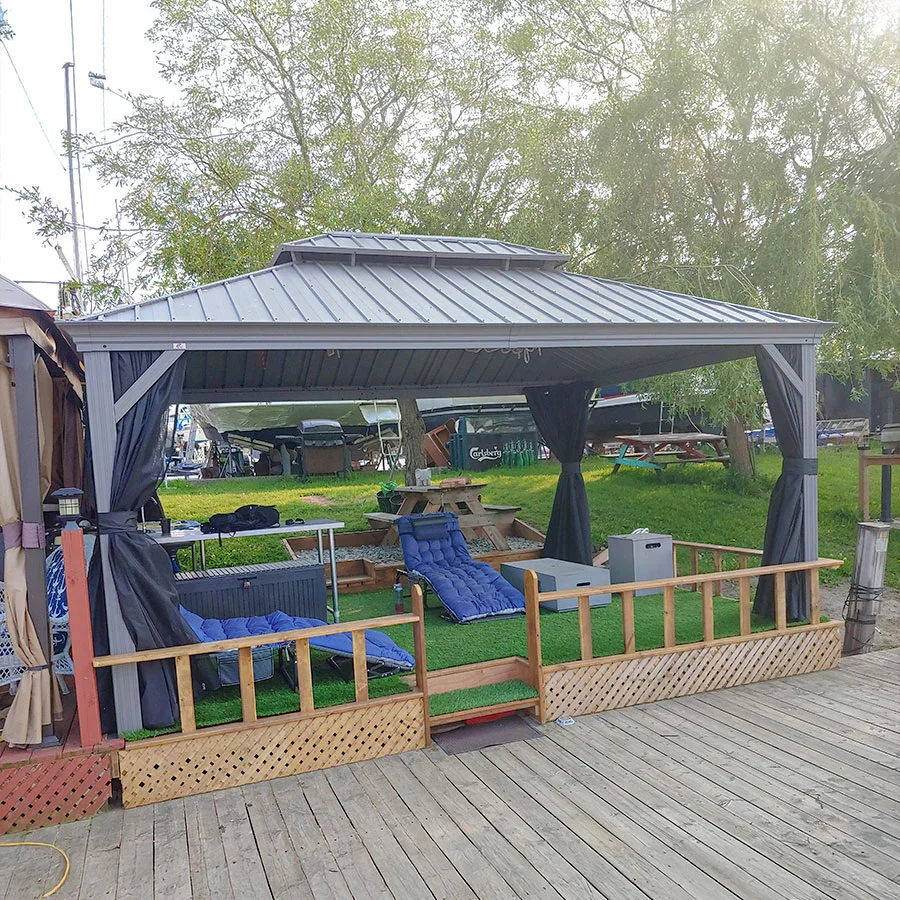 PURPLE LEAF Patio Gazebo for Pool Light Grey Hardtop Galvanized Steel Roof with Upgraded Curtains - Image 84