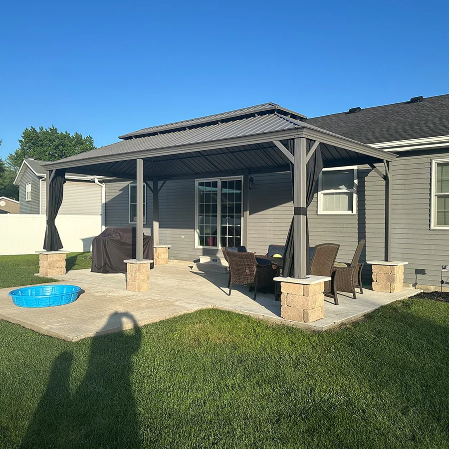 PURPLE LEAF Patio Gazebo for Pool Light Grey Hardtop Galvanized Steel Roof with Upgraded Curtains - Image 88