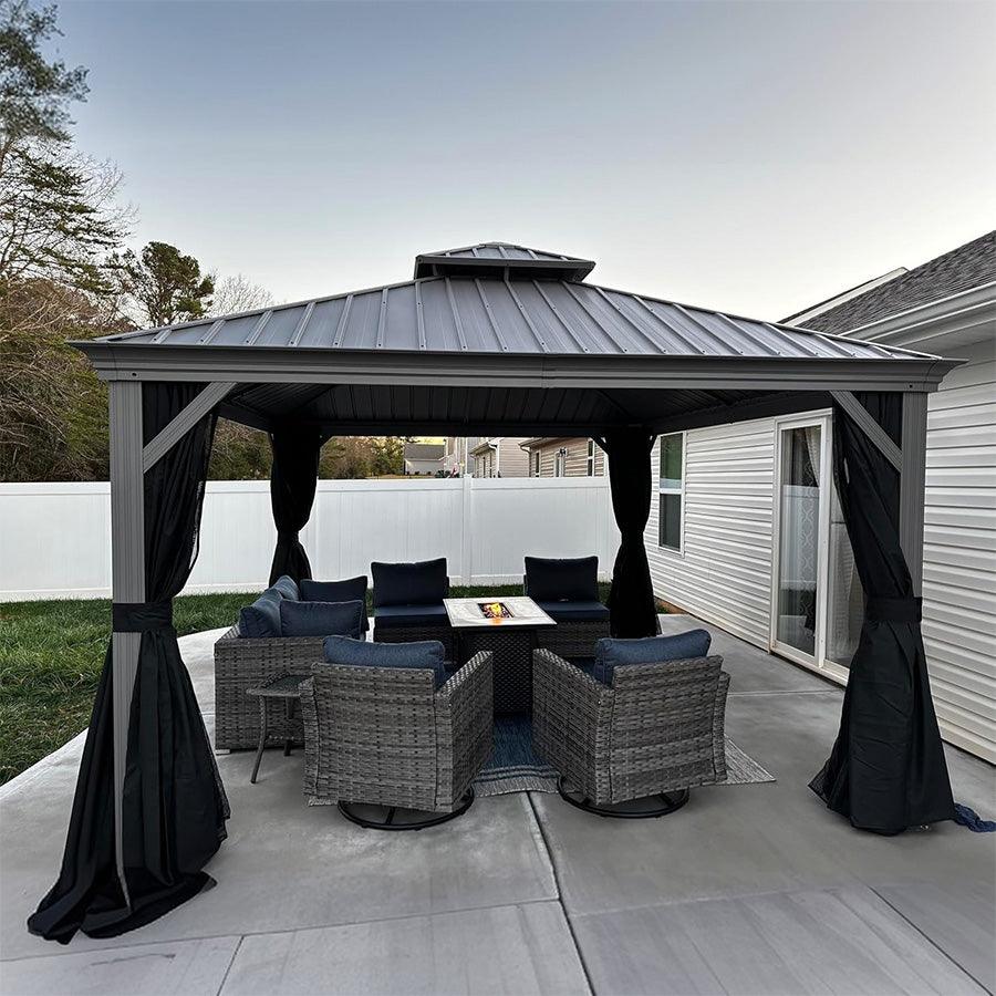 PURPLE LEAF Patio Gazebo for Pool Light Grey Hardtop Galvanized Steel Roof with Upgraded Curtains - Image 9