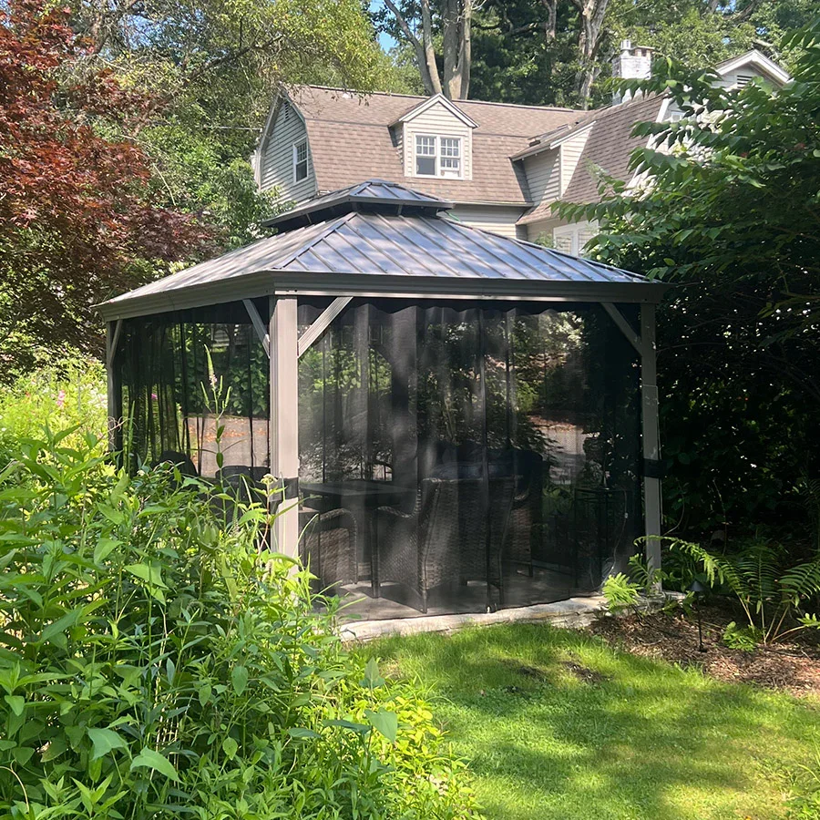 PURPLE LEAF Patio Gazebo for Pool Light Grey Hardtop Galvanized Steel Roof with Upgraded Curtains - Image 92