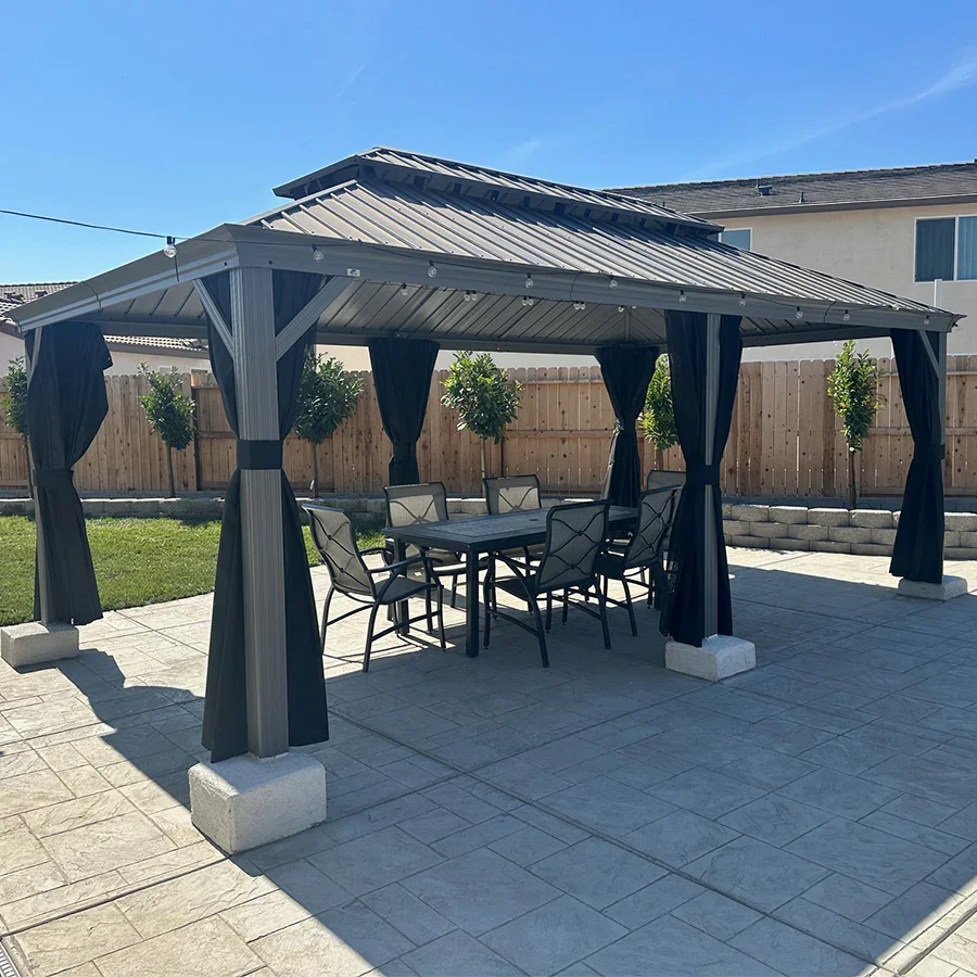 PURPLE LEAF Patio Gazebo for Pool Light Grey Hardtop Galvanized Steel Roof with Upgraded Curtains - Image 95