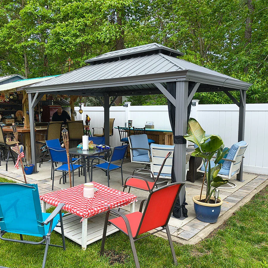 PURPLE LEAF Patio Gazebo for Pool Light Grey Hardtop Galvanized Steel Roof with Upgraded Curtains - Image 96