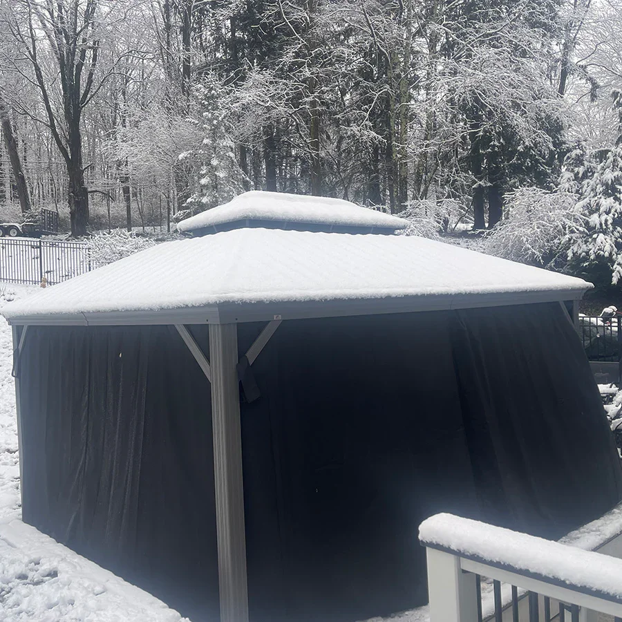 PURPLE LEAF Patio Gazebo for Pool Light Grey Hardtop Galvanized Steel Roof with Upgraded Curtains - Image 97