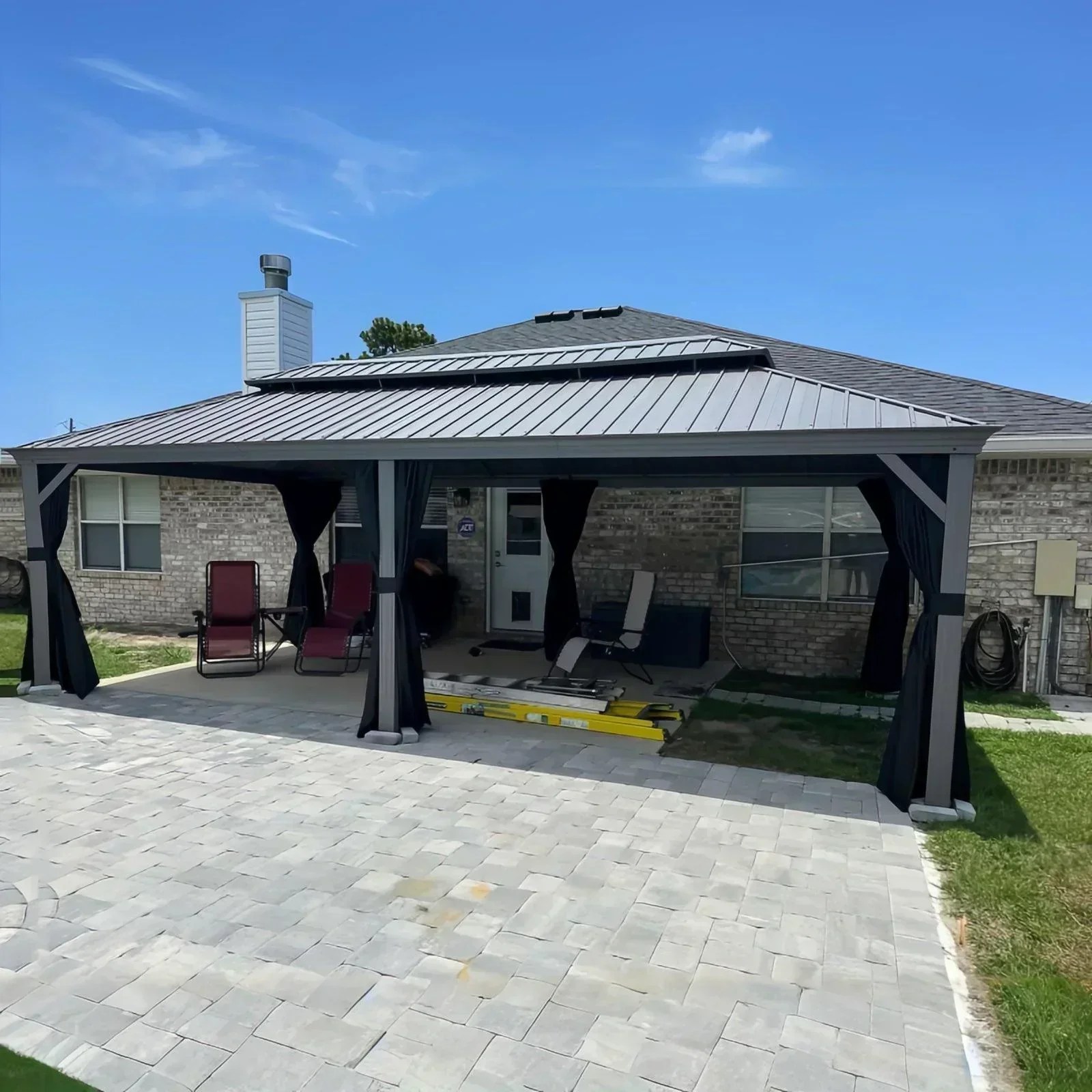 PURPLE LEAF Patio Gazebo for Pool Light Grey Hardtop Galvanized Steel Roof with String Lights-milky - Image 3