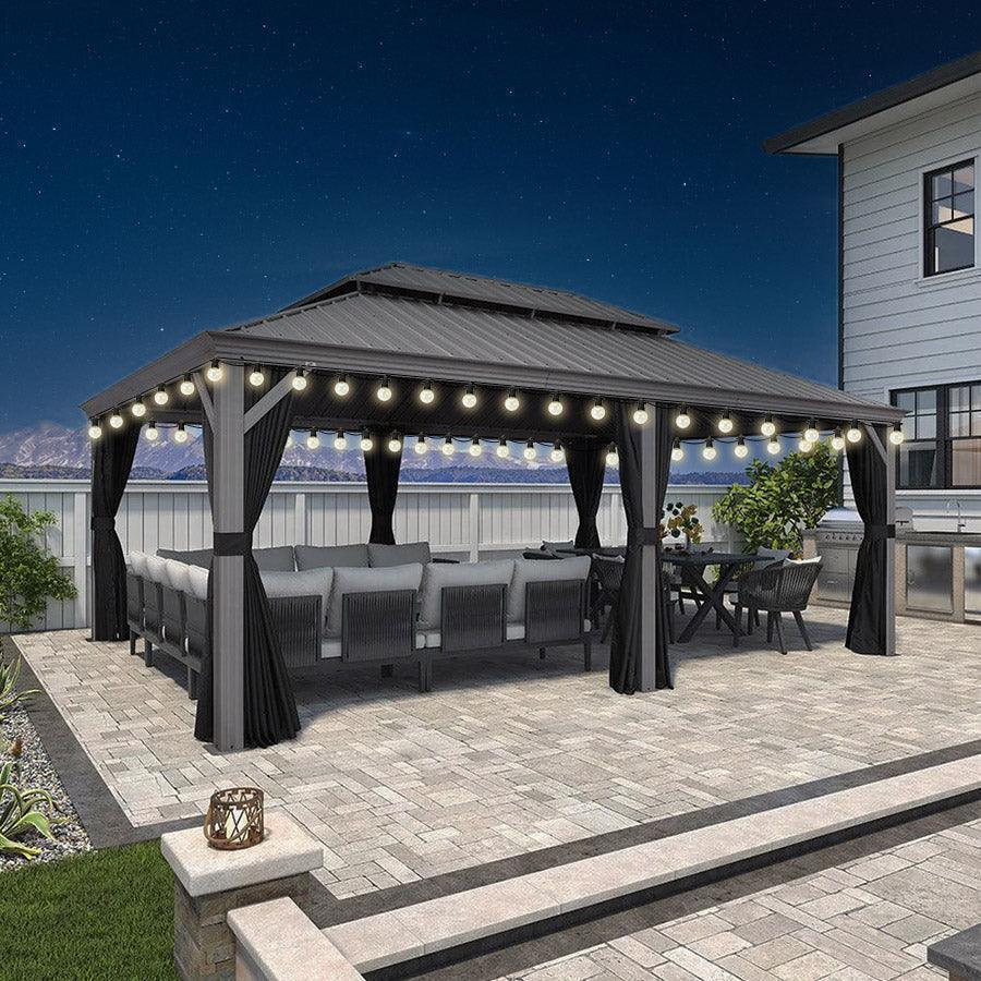 PURPLE LEAF Patio Gazebo for Pool Light Grey Hardtop Galvanized Steel Roof with String Lights-milky - Image 25