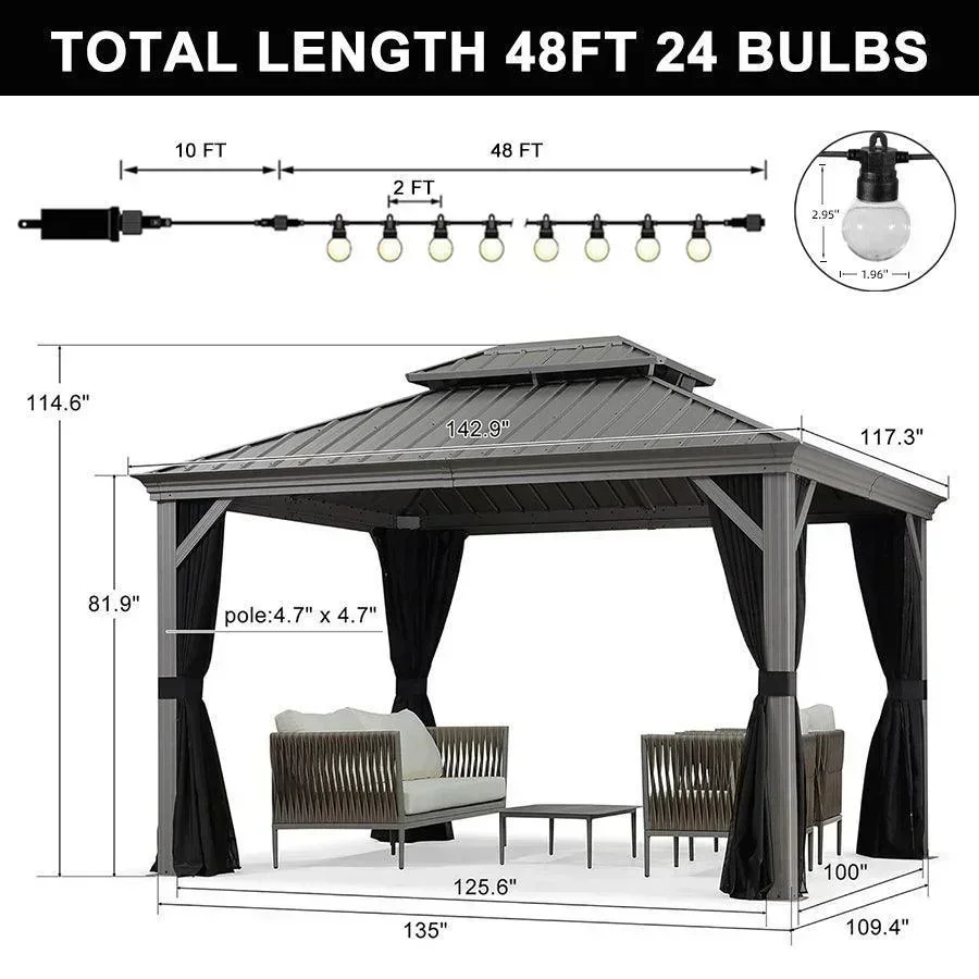 PURPLE LEAF Patio Gazebo for Pool Light Grey Hardtop Galvanized Steel Roof with String Lights-milky - Image 35