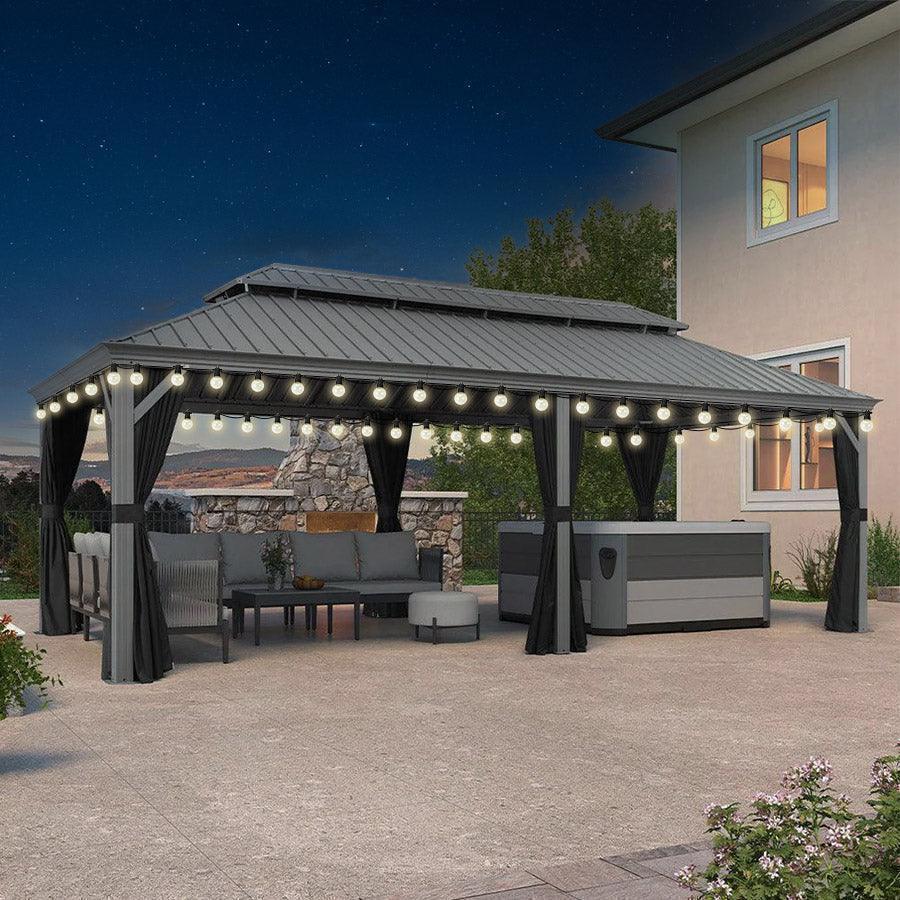 PURPLE LEAF Patio Gazebo for Pool Light Grey Hardtop Galvanized Steel Roof with String Lights-milky - Image 26