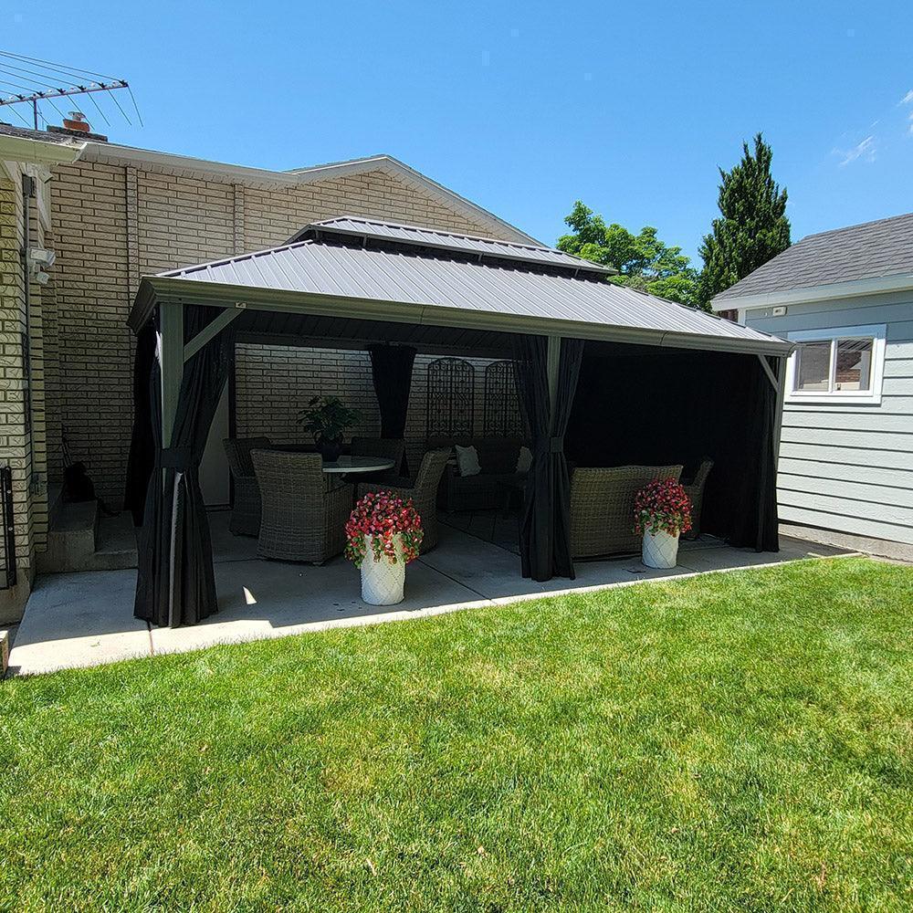 PURPLE LEAF Patio Gazebo for Pool Light Grey Hardtop Galvanized Steel Roof with String Lights-milky - Image 42