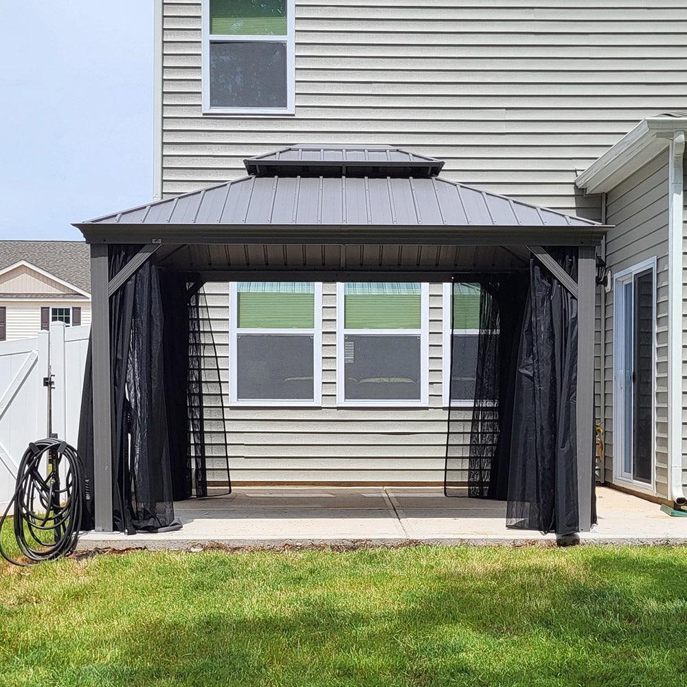 PURPLE LEAF Patio Gazebo for Pool Light Grey Hardtop Galvanized Steel Roof with String Lights-milky - Image 44