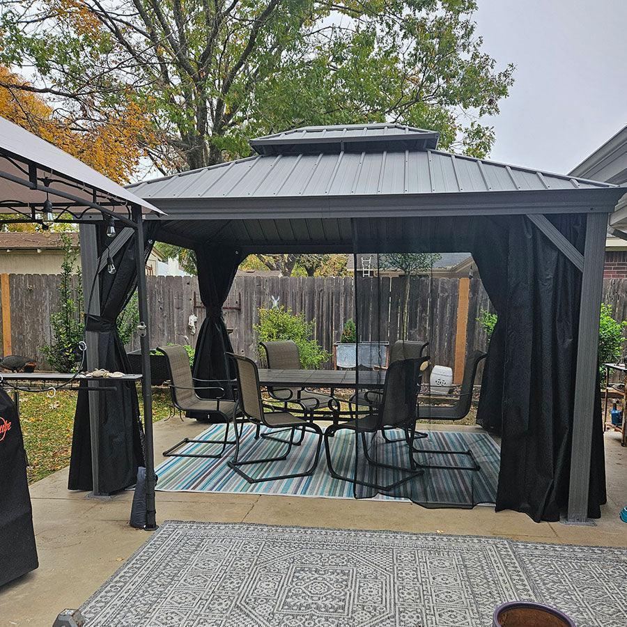 PURPLE LEAF Patio Gazebo for Pool Light Grey Hardtop Galvanized Steel Roof with String Lights-milky - Image 47
