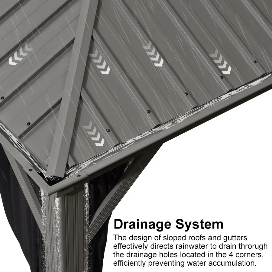 PURPLE LEAF Patio Gazebo for Pool Light Grey Hardtop Galvanized Steel Roof with String Lights-milky - Image 52