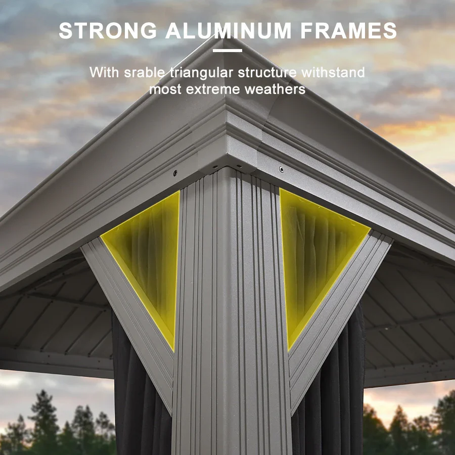 PURPLE LEAF Patio Gazebo for Pool Light Grey Hardtop Galvanized Steel Roof with String Lights-milky - Image 53