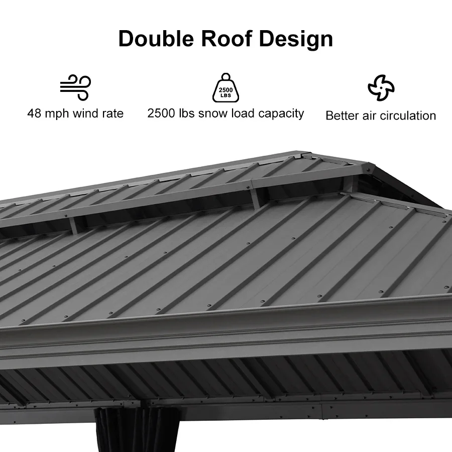 PURPLE LEAF Patio Gazebo for Pool Light Grey Hardtop Galvanized Steel Roof with String Lights-milky - Image 56