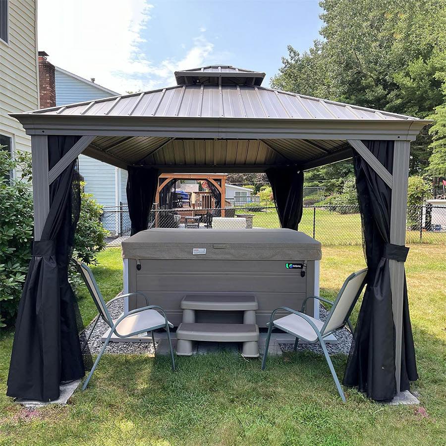 PURPLE LEAF Patio Gazebo for Pool Light Grey Hardtop Galvanized Steel Roof with String Lights-milky - Image 60