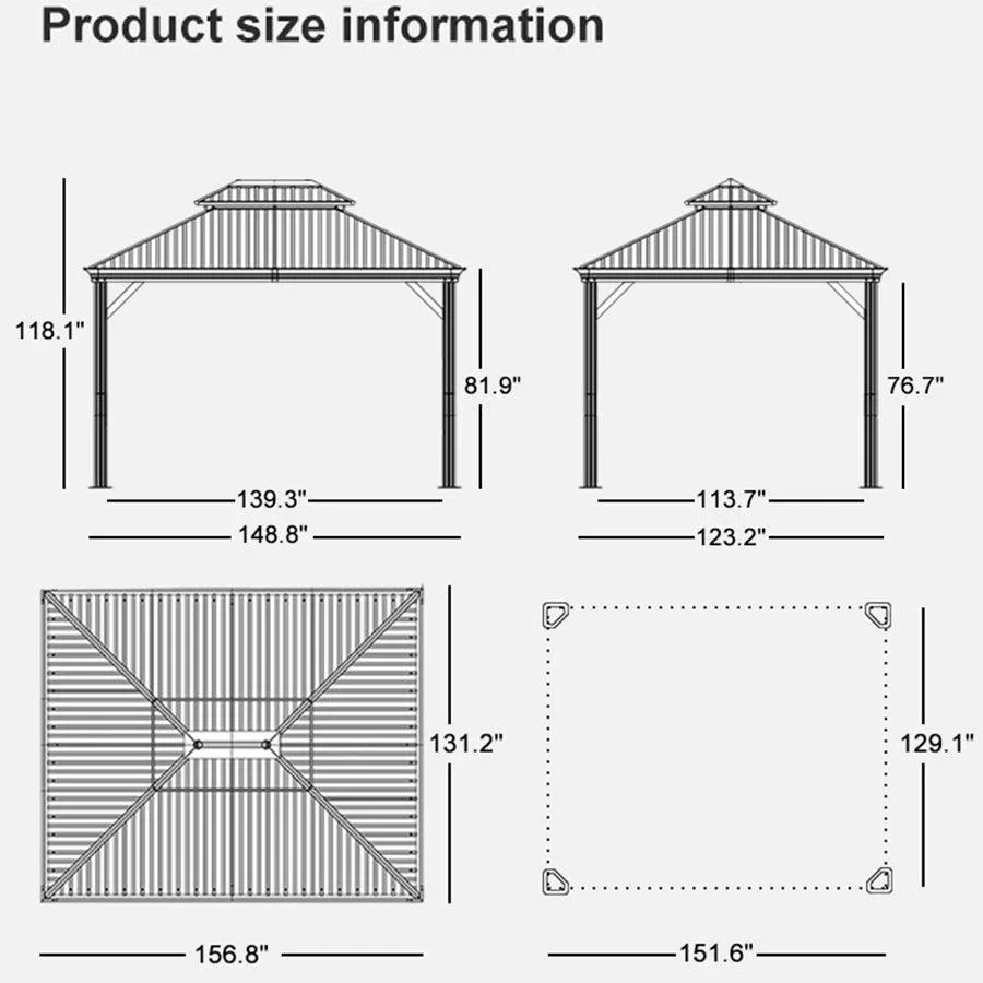 PURPLE LEAF Patio Gazebo for Pool Light Grey Hardtop Galvanized Steel Roof with String Lights-milky - Image 63