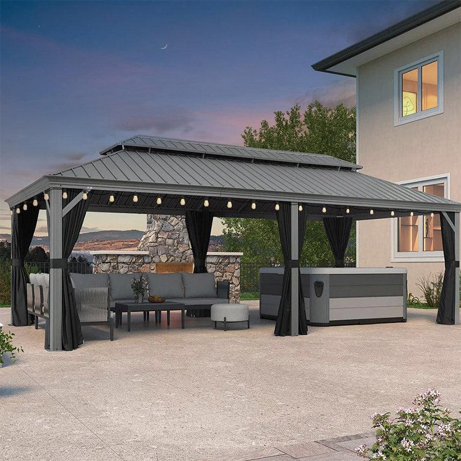 PURPLE LEAF Patio Gazebo for Pool Light Grey Hardtop Galvanized Steel Roof with String Lights-milky - Image 7