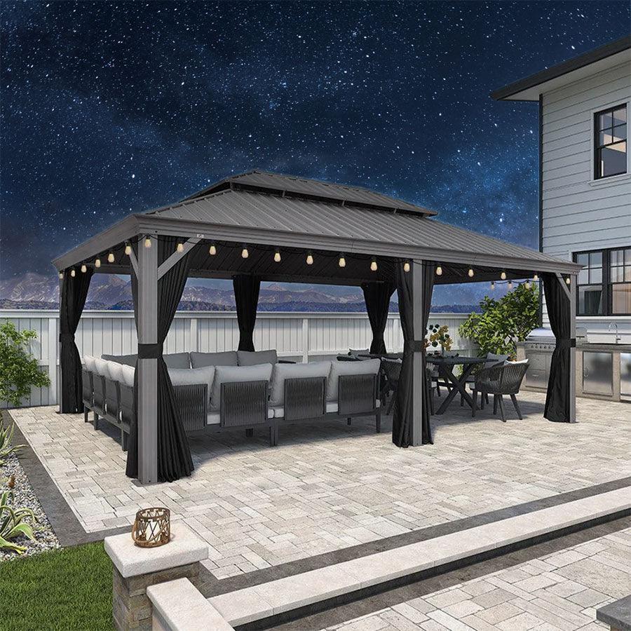 PURPLE LEAF Patio Gazebo for Pool Light Grey Hardtop Galvanized Steel Roof with String Lights-milky - Image 68