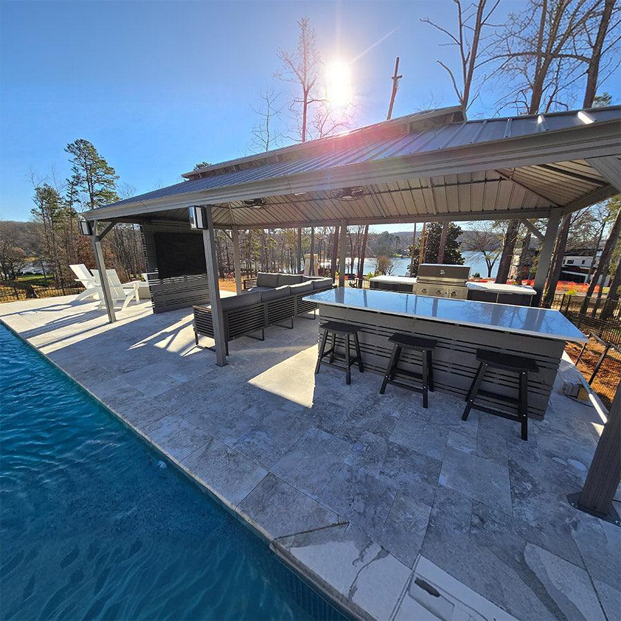 PURPLE LEAF Patio Gazebo for Pool Light Grey Hardtop Galvanized Steel Roof with String Lights-milky - Image 70